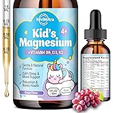 Kids Magnesium Glycinate Liquid Drops with Omega-3, Ashwagandha, Vitamin B6, D3, K2, Calcium & Chamomile - Magnesium Drops for Kids Sleep, Calm, Focus, Brain & Mood - Grape Flavor