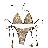 WDIRARA Women's Hollow Out Crochet Bikini Set Halter String 2 Piece Swimsuit Tie Side Bathing Suit