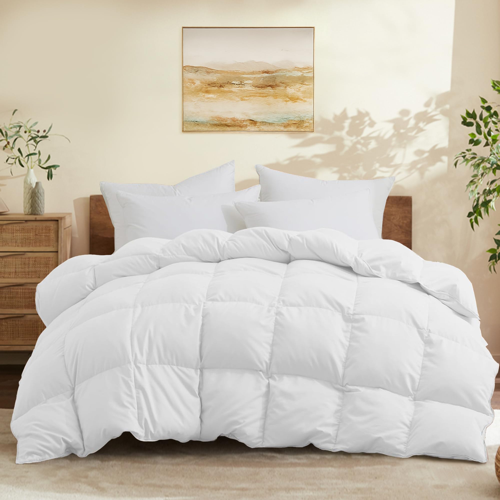 Photo 1 of Joysoul California King Size Down Comforter - All Season Ultra Soft Goose Down & Feather Fiber Fill, Luxury Hotel White Duvet Insert with Corner Tabs (108" X 94")