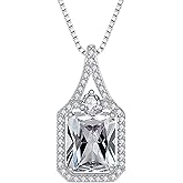 Blaniy Created Gemstone Necklace 925 Sterling Silver Halo Rectangular Pendant Birthstone Necklaces Jewelry Gifts for Women
