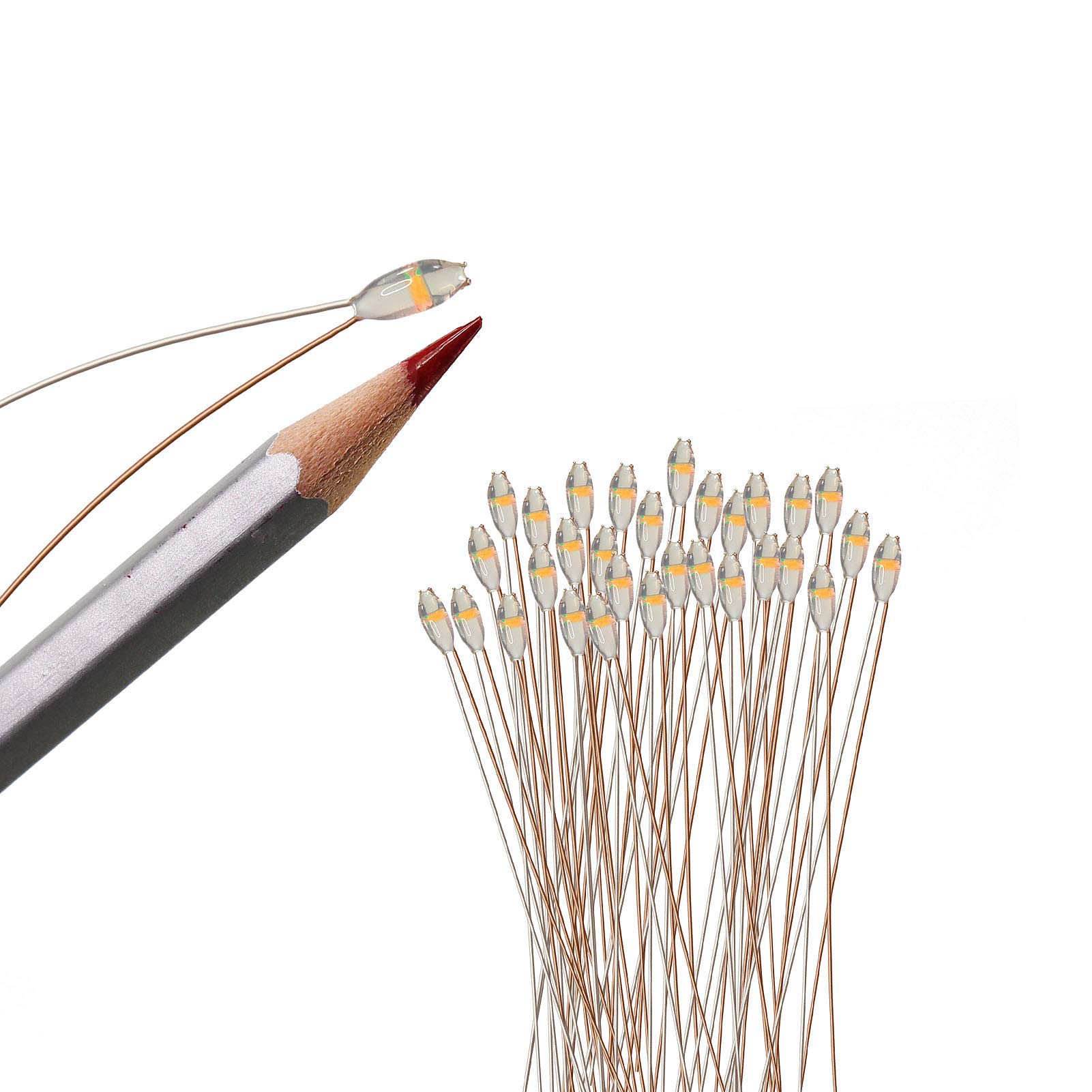 Evemodel 30pcs Pre-soldered Micro Litz Wire Yellow SMD 0603 LED Light 20cm Wire Resin Cover