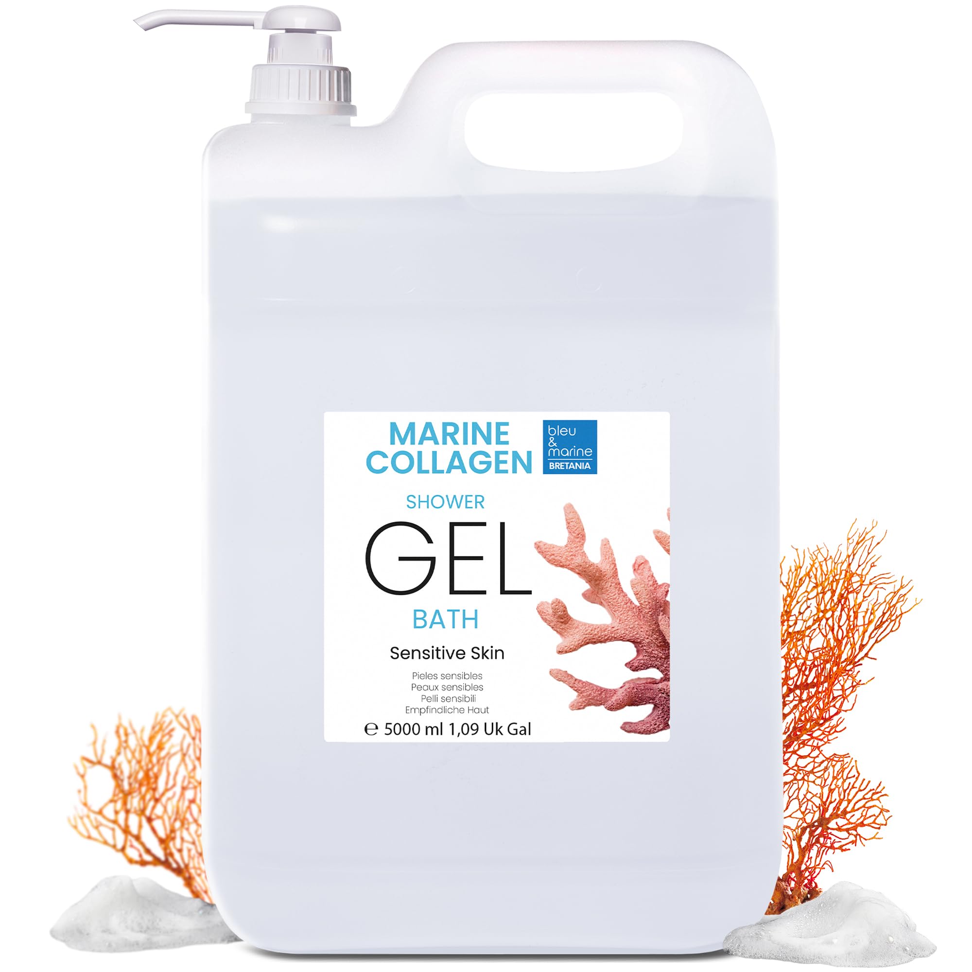 Extra Gentle Collagen Pearl Shower Gel Triple Action: Face Wash, Body Wash and Shampoo. Firming and Anti Aging Effect. Atopic, Sensitive and Dry Skin Care - 5000 ml