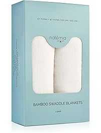 Natemia Extra Soft White Muslin Swaddle Blankets | Large 47 x 47 inches (2 pack)| Lightweight and Breathable Premium Bamboo/Cotton Baby Swaddle Wrap | Great Baby Shower Gift