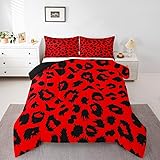 Erosebridal Cheetah Print Comforter Set King,Red