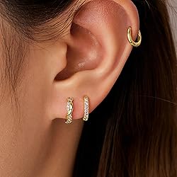 Inerney Dark Purple Gold Huggie Hoop Earrings Set