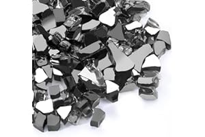 vchin Fire Glass 10lbs, 1/2 Inch Black Reflective Firepit Glass for Propane Fire Pit Table, Fireplace Rocks, High Luster and Heat Resisitant