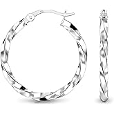 Charmsy 925 Sterling Silver Hoop Earrings for Women | 14K Gold-Plated 2 MM Thickness Classic & Twisted Hoops Earring for Women | Size 15/20/25/30/40/50MM