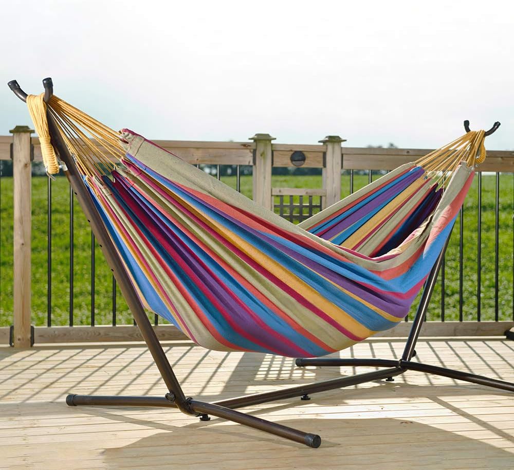 Vivere Double Hammock & 9' Steel Stand Tropical