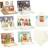 LOKIPA 3D Christmas Greeting Cards, 6PCS Pop Up Christmas Cards with Envelopes for Xmas, Holiday, New Year, Xmas Gift