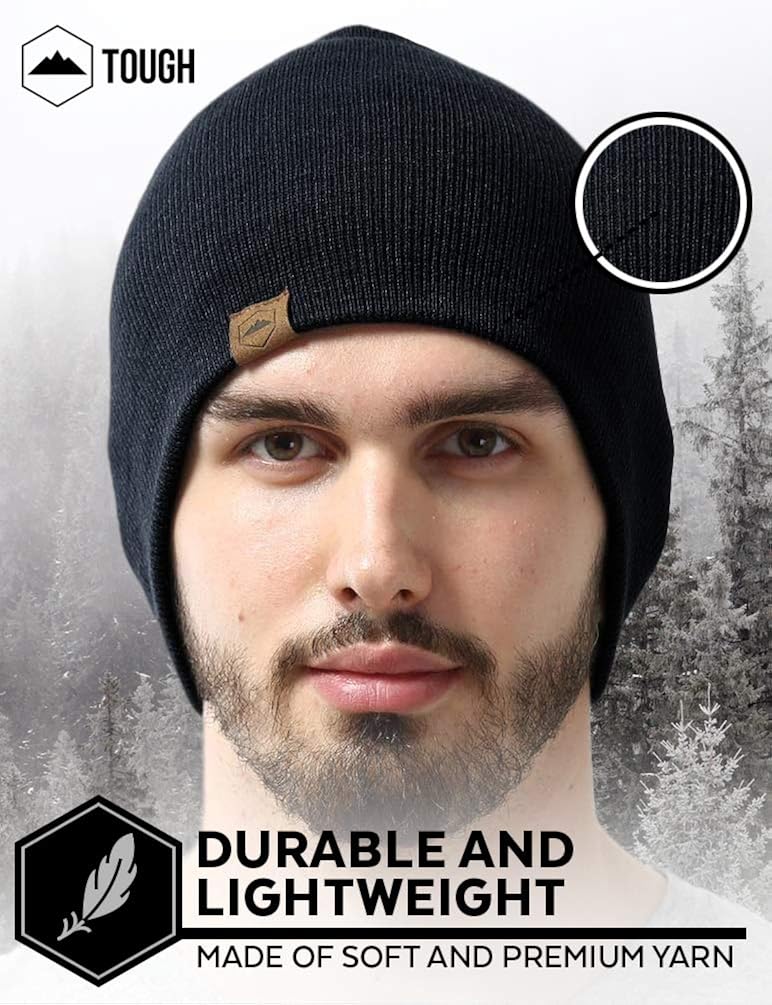 Daily Knit Beanie by Tough Headwear - Warm, Stretchy & Soft Beanie Hats for Men & Women - Year Round Comfort - Serious Beanies for Serious Style Black OSFA: Clothing