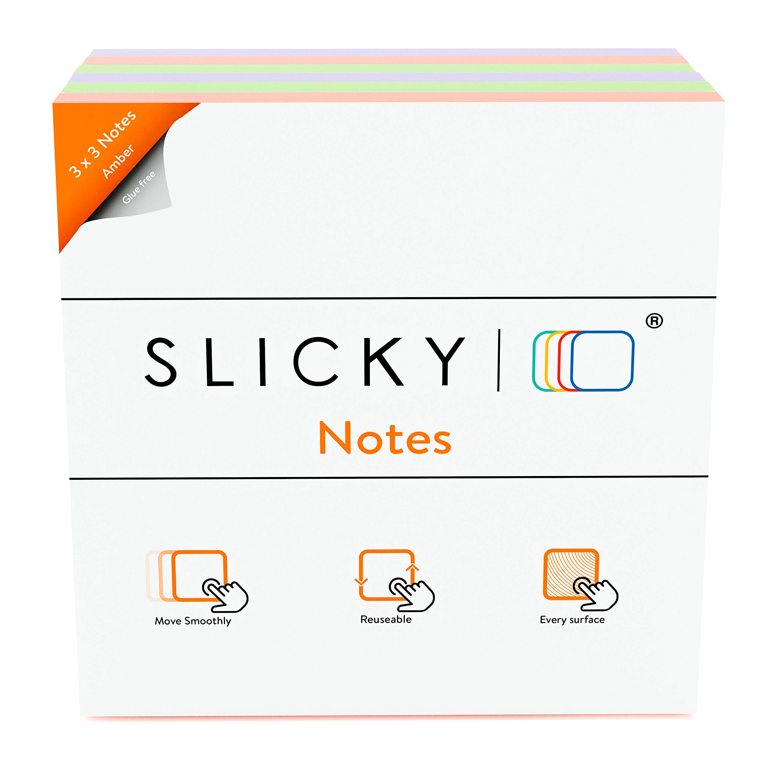 SlickyNotes Reusable Double Sided Notes: 3x3 Inch Glue Free, Static Charged, Dry Erasable, Slideable, Eco-Friendly Paper Pads in 6, 12, and 24 Pack