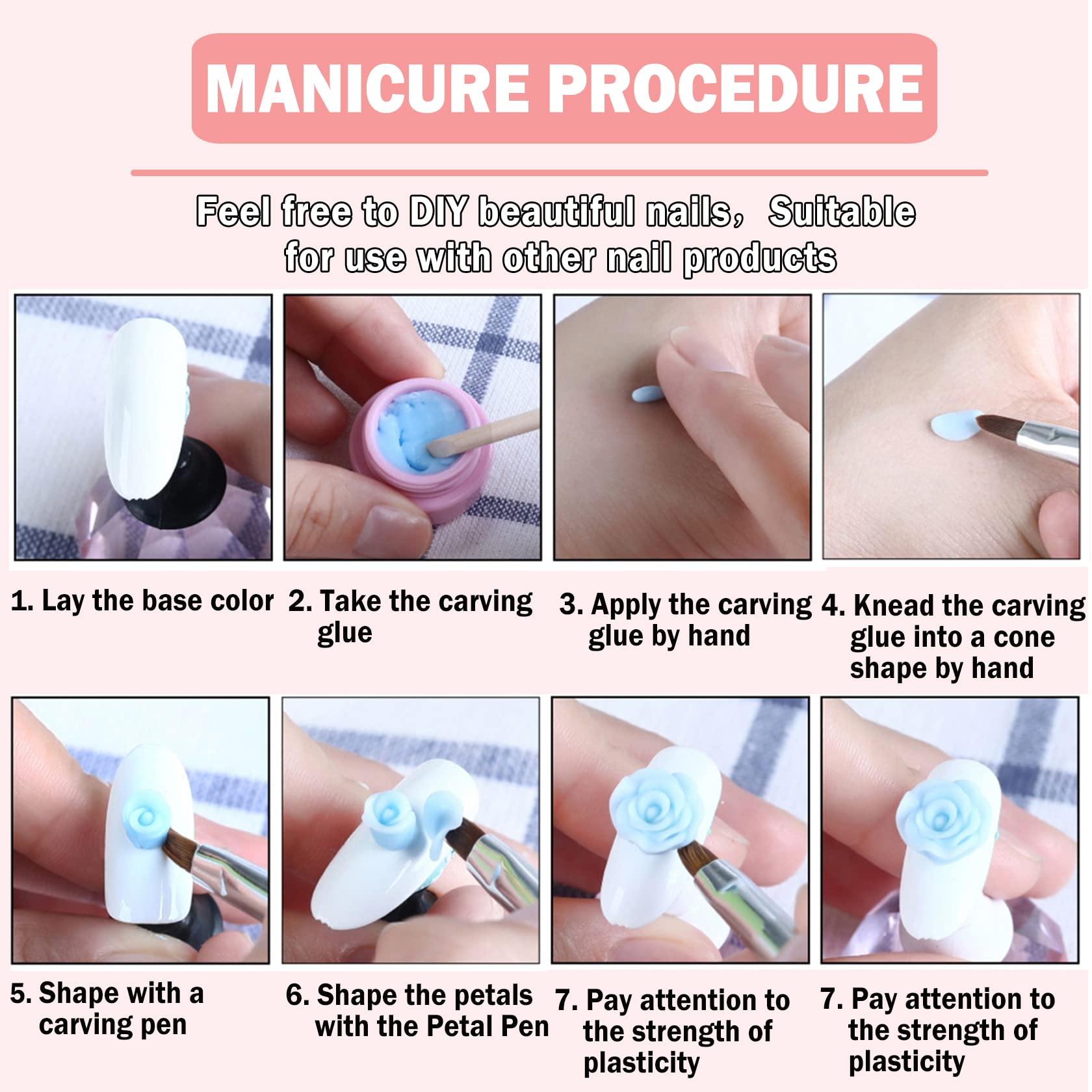 QIUFSSE 12 Colors Sculpture Painting Set, 3D Nail Art Set with Carved Painting Pen, Salon Creative DIY Gel Nails