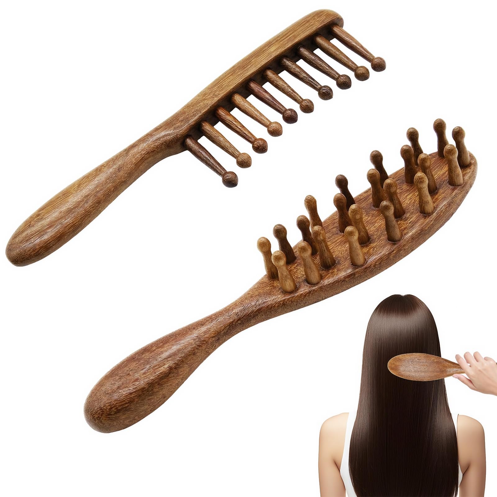 Photo 1 of 2 PCS Loc Brush for Dreads, Natural Golden Sandalwood Comb, Scraping Massage Tools Wide Tooth Comb, Wooden Dreadlock Lint Brush, Head Scalp Massager