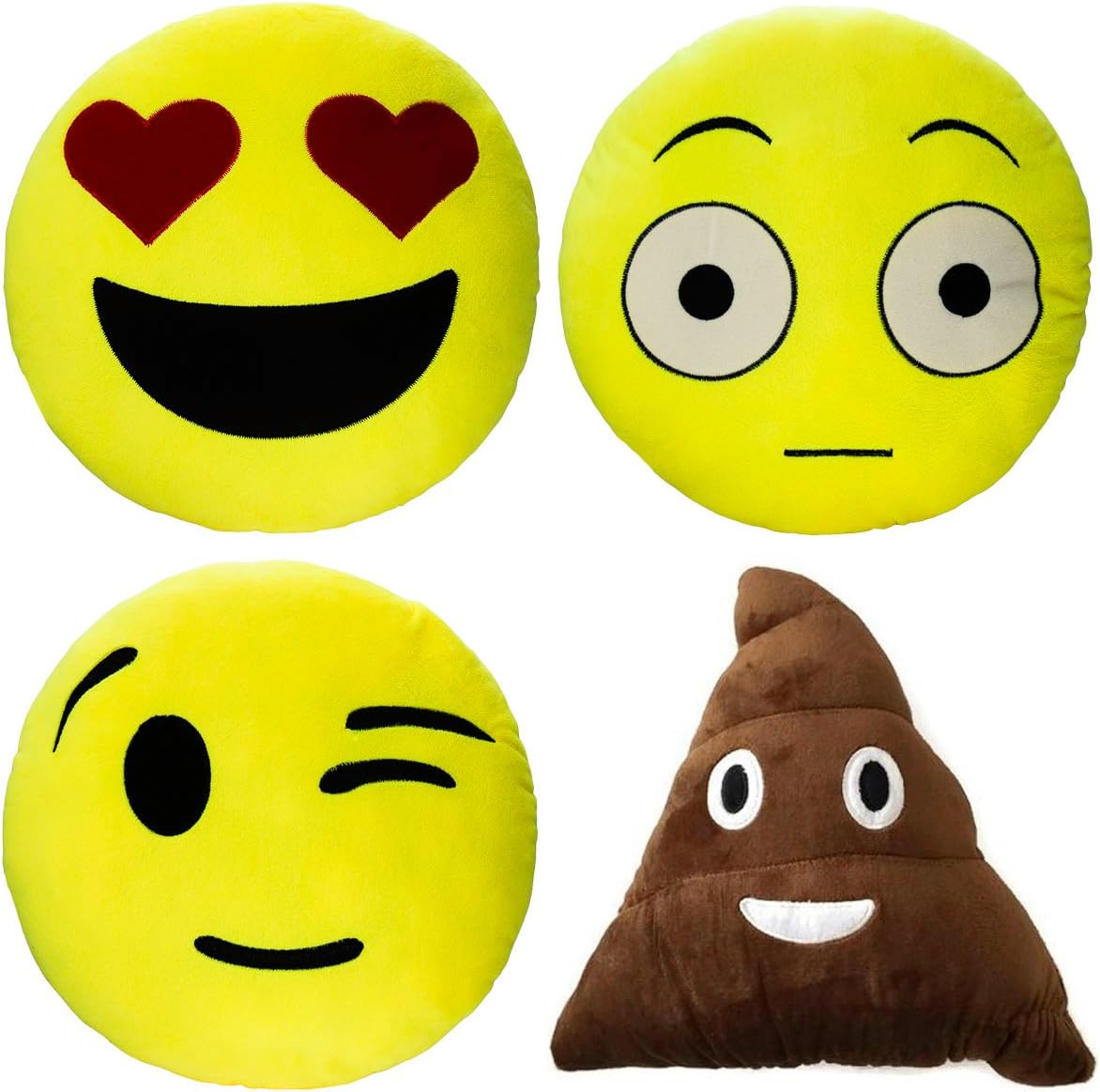 4 Emoji Plush Pillow Set Stuffed Emoticon Toys Yellow Round Cushion Smiley Poop