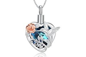 Yinplsmemory Hummingbird Cremation Jewelry Crystal Heart Urn Ashes Necklace for Women Men Memorial Keepsake Necklace of Loved One