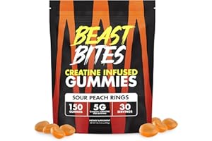 BEAST BITES - Creatine Gummies - 5g Creatine Monohydrate Per Serving - Low-Calorie & Vegan - Made in The USA - Peach Flavor - 30 Servings