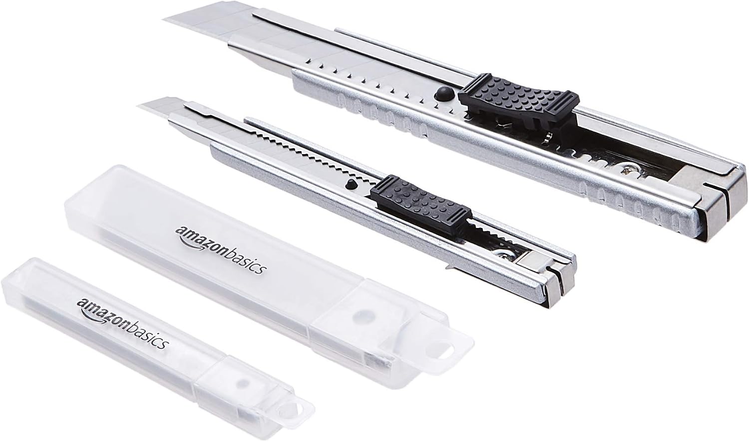 Amazon Basics Auto-Lock Zinc-Alloy Shell Utility Knife, 2 Pack with 20 Piece Extra SK5 Blades for Precision Cutting Silver