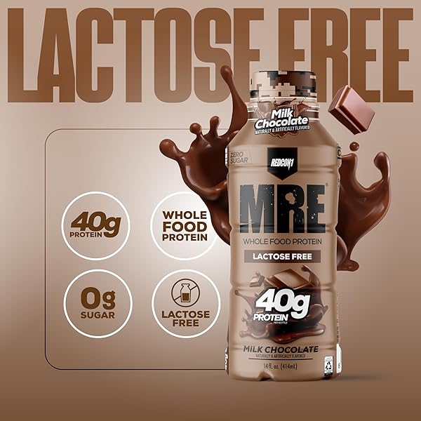 REDCON1 MRE READY TO DRINK PROTEIN SHAKE, MILK CHOCOLATE – LACTOSE FREE RTD 40GR PROTEIN MADE WITH REAL WHOLE FOOD PROTEIN BLENDS – EASY TO DIGEST NUTRITIONAL SHAKE (12 PACK)