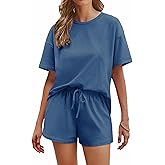Ekouaer Cotton Pajamas Set for Womens Soft Short Sleeve Lounge Set Shorts Sleepwear Set 2 Piece Pjs Sets