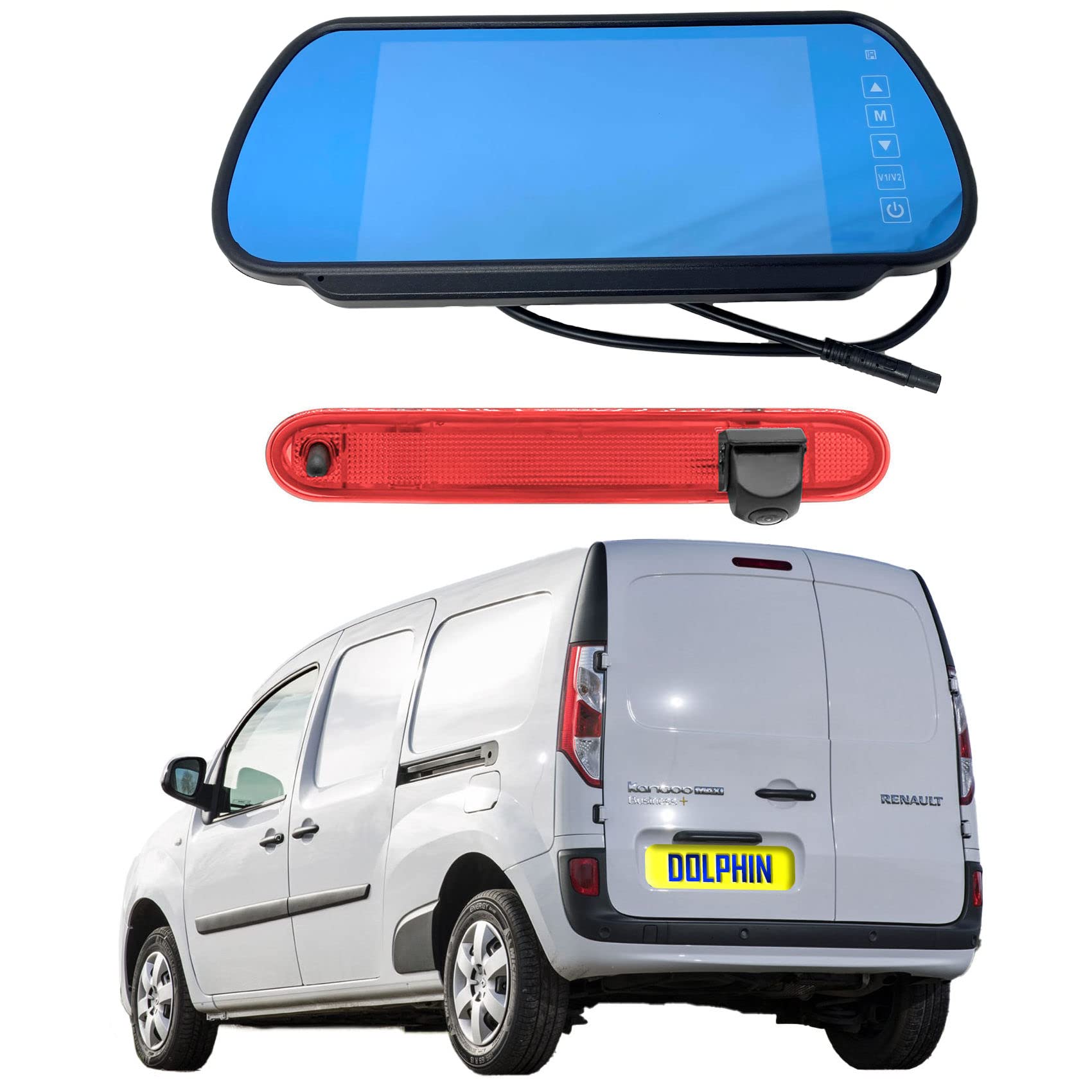 Dolphin Automotive Brake Light Rear Reversing Camera Fits Renault Kangoo 2007-2021 (Camera With 7" Mirror Monitor)