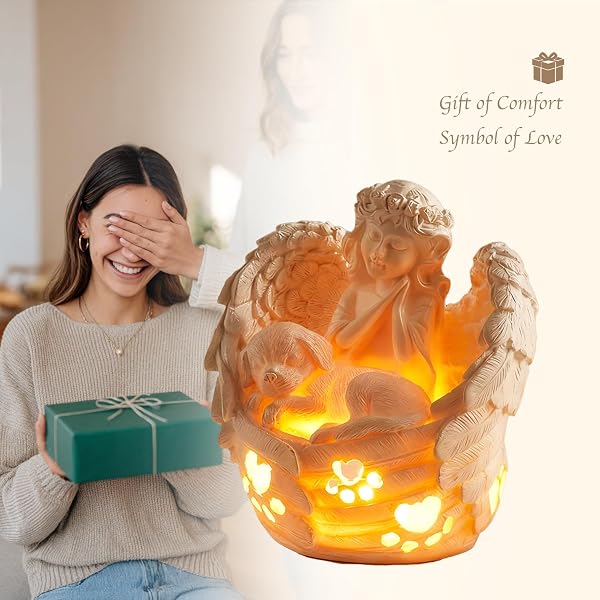 AQNTQCN DOG MEMORIAL GIFTS FOR LOSS OF DOG, PET MEMORIAL GIFTS FOR DOGS, RESIN ANGEL STATUES WITH LED CANDLE, PET SYMPATHY GIFT(LARGE), FOR HOME DECOR OR DESK (LARGE)