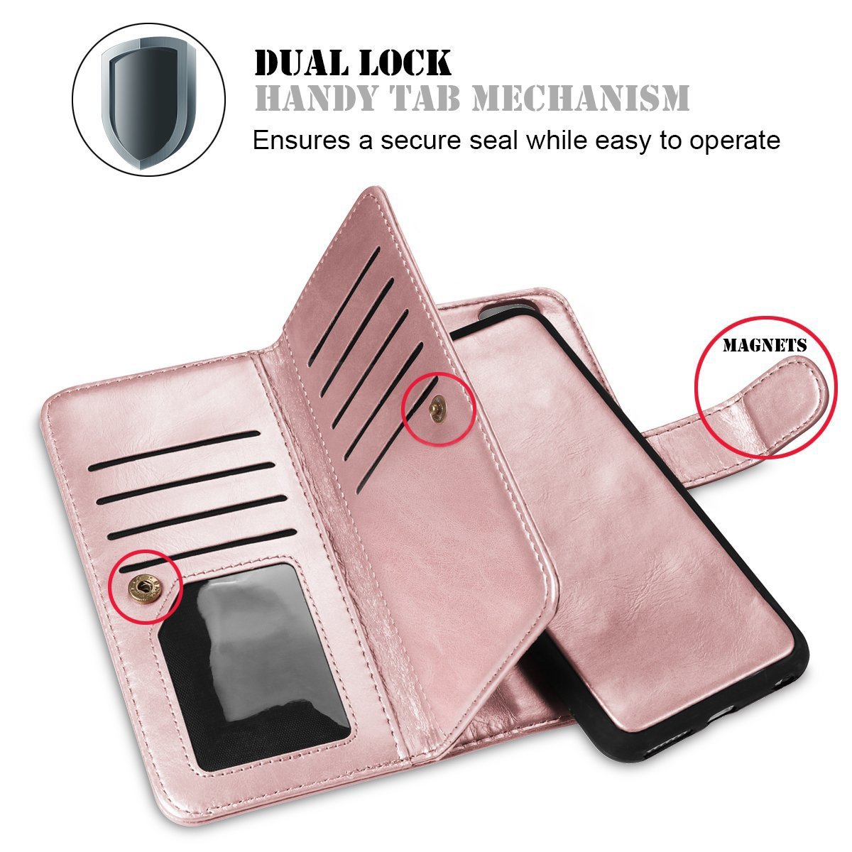 iPhone 6S Case, iPhone 6 Case, Vofolen 2 in 1 iPhone 6S Wallet Case Folio Flip PU Leather Case Magnetic Detachable Slim Back Cover Hard Case Card Holder Wrist Strap for iPhone 6 6S 4.7 inch -Rose Gold