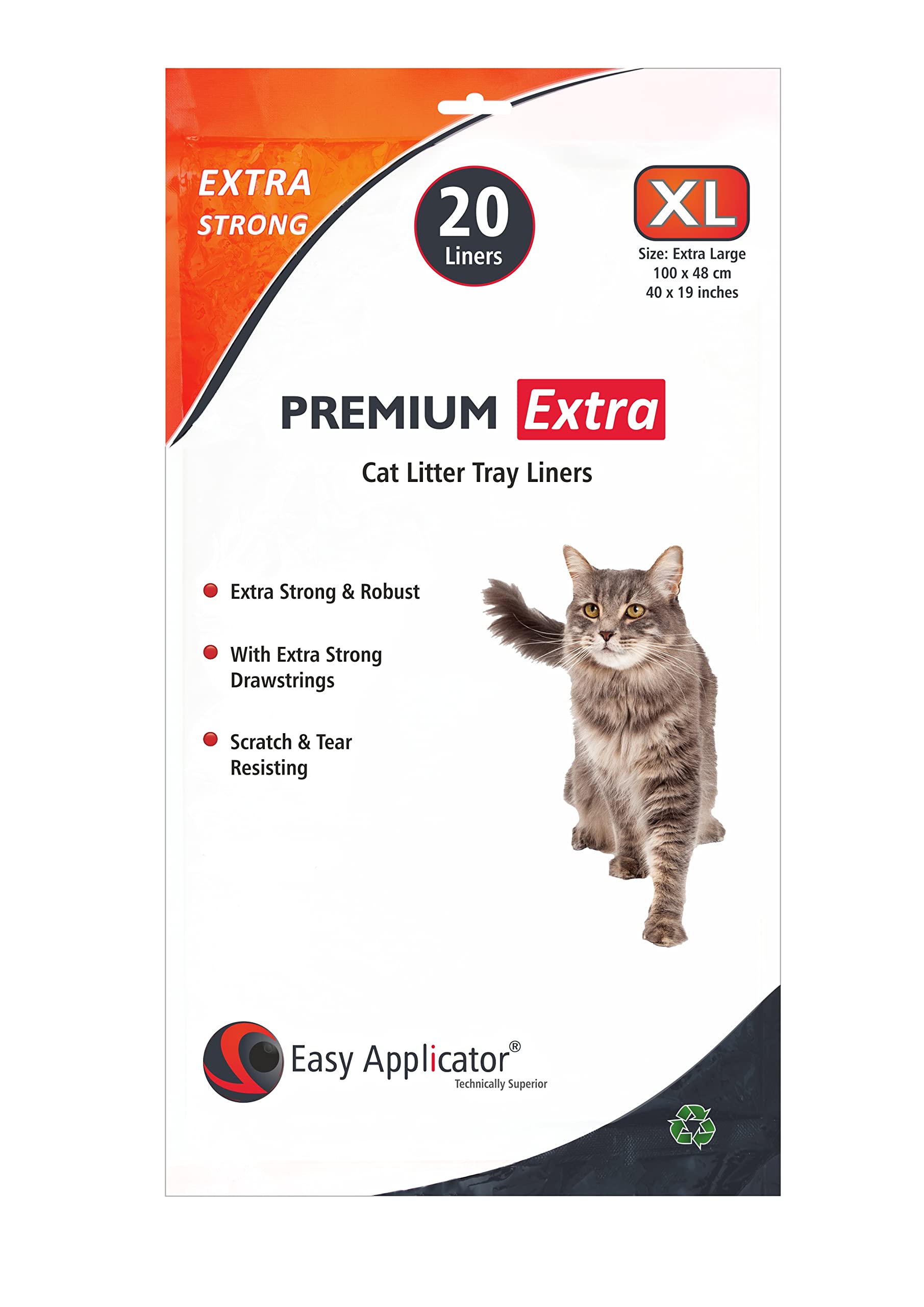 20 Extra Strong Thick Durable XL (Extra Large - 100 x 48 cm) Cat Litter Tray Liners with Extra Strong Drawstrings from Easy Applicator. For Large, XL & Jumbo Trays + Boxes. For most types Cat Litter.