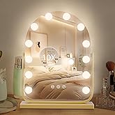homtang Vanity Mirror with Lights,17.3"×13" Lighted Makeup Mirror with 12 Dimmable LED Bulbs,10X Magnification Smart Touch Control Hollywood Mirror with Lights,3 Colors Dimmable,360° Rotation (Gold)