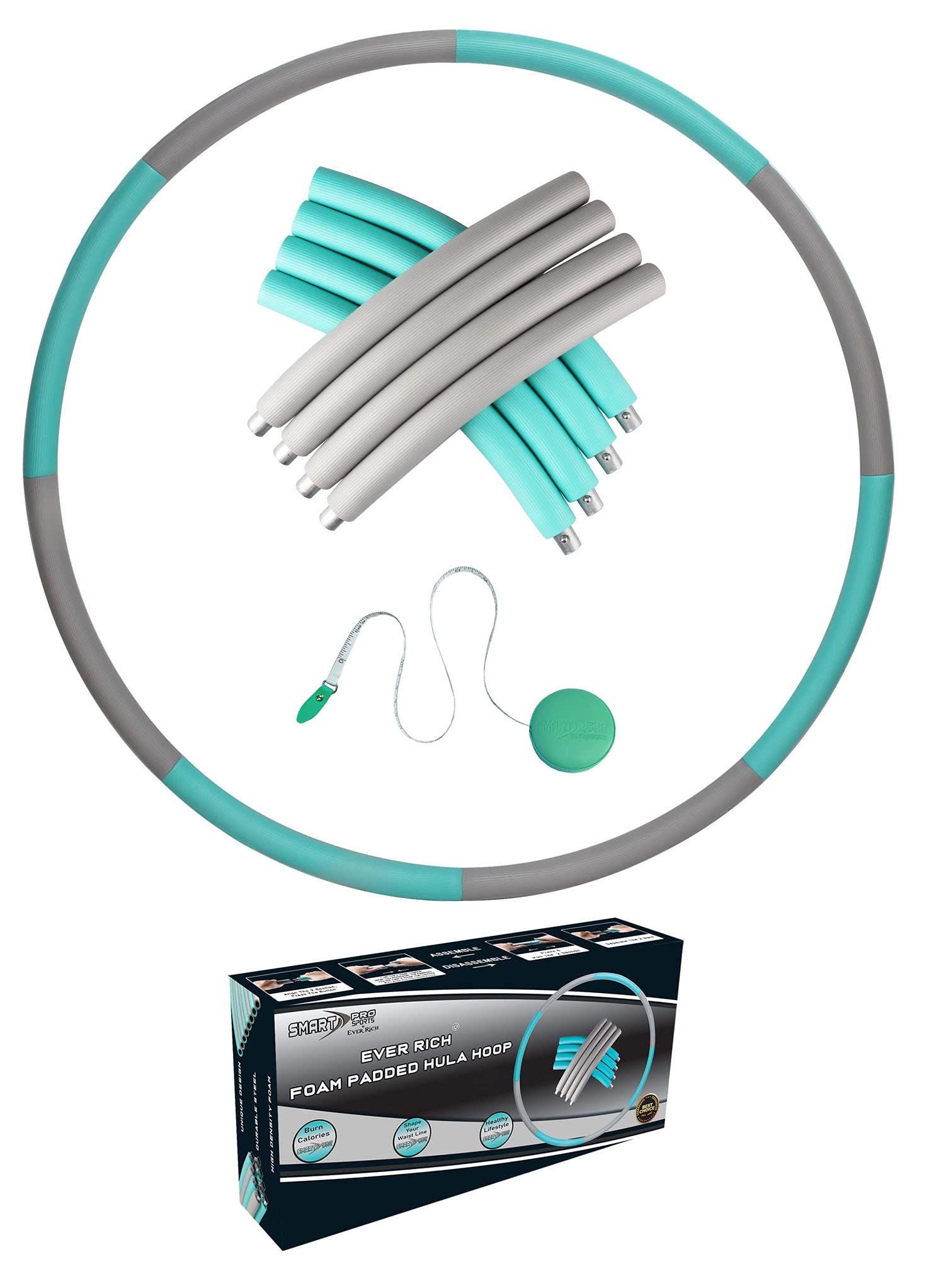 Ever Rich ® FitnessWave Weighted Fitness Exercise Hula Hoop (8 Parts Green - Grey)