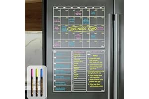 JJPRO Non-Magnetic Dry Erase Calendar for Fridge, Monthly Calendar, Weekly Planning Board Bundle for All Smooth Surfaces. Clear Reusable Calendar Stick to Fridge,Cabinet,Door&Glass