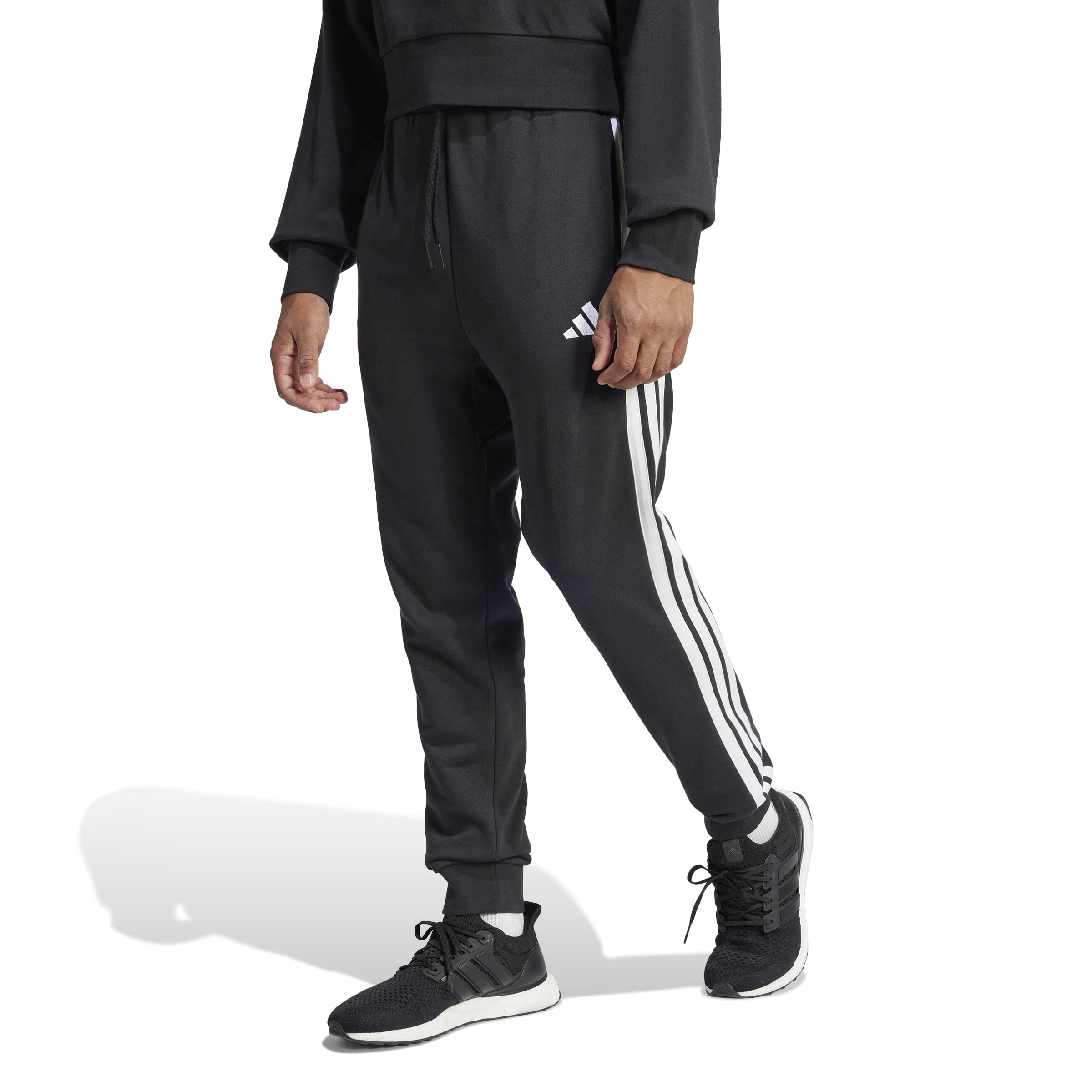 adidas Herren Essential Three Stripes French Terry Pants, Black/White, L 3