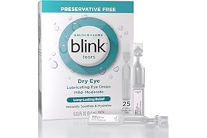 Blink Tears Lubricating Eye Drops Preservative Free, Moisturizing & Soothing for Mild to Moderate Dry Eye, with Hyaluronate, Reduces Discomfort, Long-Lasting Hydration, 0.01 Single-Use Vials, 25 Count