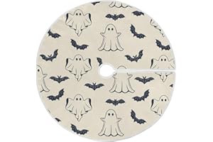 Dussdil Happy Halloween Day Christmas Tree Skirt, Halloween Spooky Ghost Bats Christmas Xmas Tree Skirts 36 in Holiday Party Garden Tree Stand Mat Round Seasonal Tree Skirt for Home Office Decor