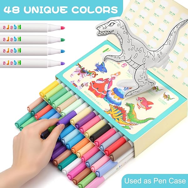 JRQ ACRYLIC PAINT MARKERS, 48 COLOR MARKERS FOR KIDS AGES 4-12, NON-TOXIC ART PENS FOR FABRIC, PAPER, PLASTIC, TRAVEL DRAWING KIT, CHRISTMAS & NEW YEAR GIFT, EASTER PAINTING KIT