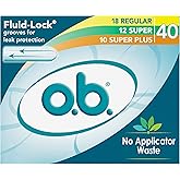 o.b. Tampons No Applicator, Fragrance-Free - 40ct (18ct Regular/12ct Super/10ct Super Plus) | Applicator-Free Tampons Multipa