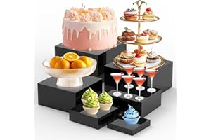 Ngdiluxury 6Pcs Buffet Risers,Food Risers for Buffet Table Display Stand Shelf for Party Catering Desset Jewelry Collectibles Acrylic Cube Boxes Display Nesting Risers with Hollow Bottoms Black