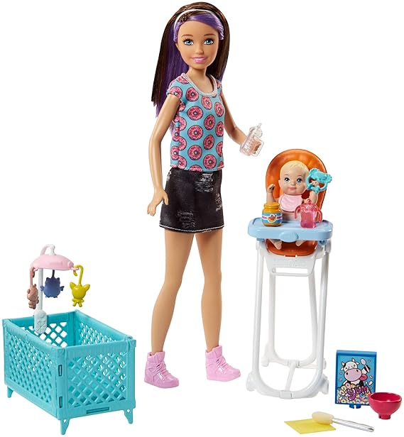 Barbie FHY98 Skipper Babysitters Puppen und Hochstuhl Spielset (brünett)