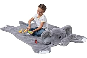 THE PLUSHIE COMPANY Plush PlushieRugs - Animal Rug for Kids Room, Fluffy Nursery and Fur Kids Rugs for Playroom - Big Large Stuffed Animals Irregular Shaped Rug that Works Great as Woodland Nursery Decor (Elephant)