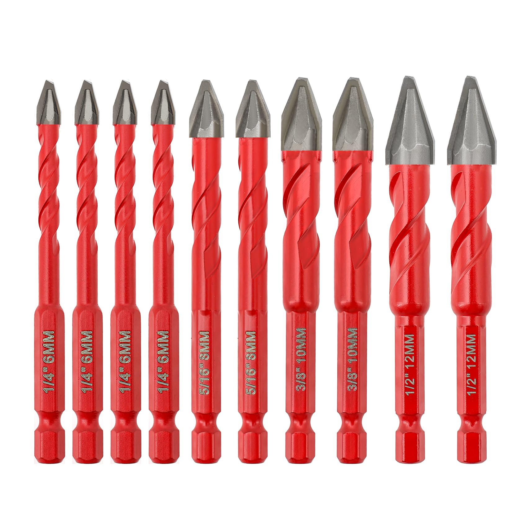High Hardness Skewed Head Eccentric Drill Bit - FOCSTOL Eccentric Concrete Drill Bits Set with Quick Change Hex Shank for Wood Plastic Ceramic Tile 10pcs (6mm*4+8mm*2+10mm*2+12mm*2)