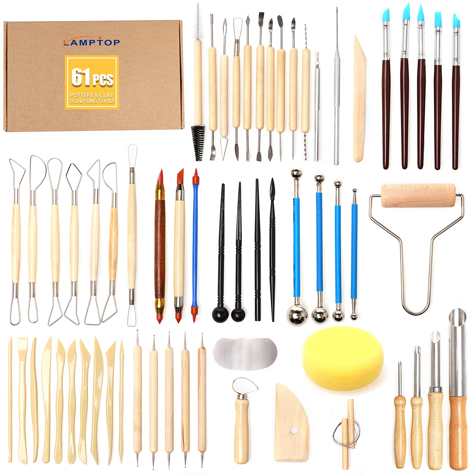 61pcs Ceramic Tools Clay Sculpting Set, Polymer Clay Tools Clay Sculpting Tools, Pottery Carving Tool for Engraving Modeling Embossing Shaping Art DIY
