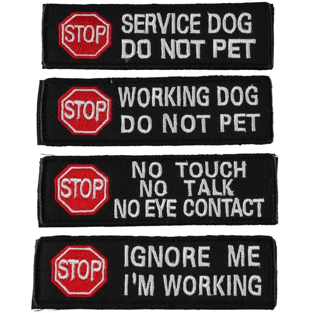 YYlingx 4Pcs Service Dog No Touch No Talk No Touch Talk Eye Contact Do Not Pet Working Patches, Embroidered Badge Fastener Hook & Loop Emblem