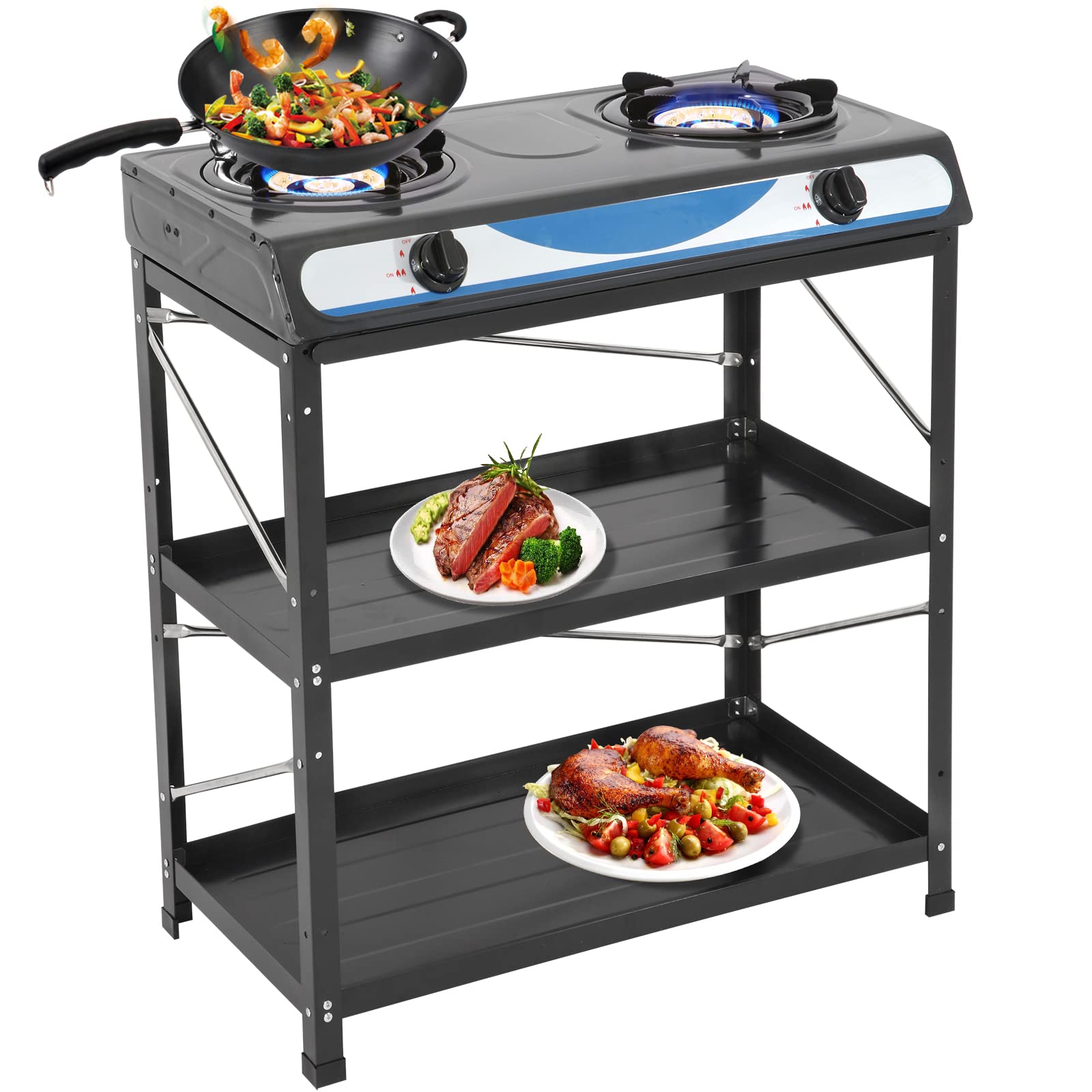 Propane Gas Stove 2 Burner Gas Stove with Removable Leg Stand Portable Gas Stove Black Auto Ignition Camping Dual Burner LPG for RV, Apartment, Outdoor