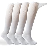 +MD 4 Pack Men’s Extra Wide Non-Binding Diabetic and Circulatory Over The Knee Socks with Cushioned Sole