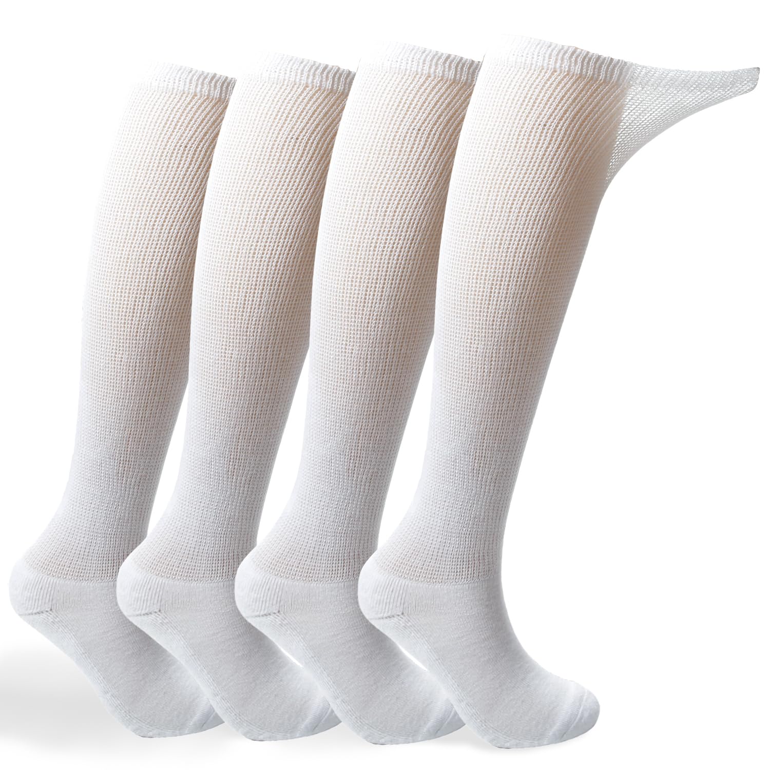 Photo 1 of +MD Diabetic Socks for Men and Women, Extra Wide Non-Binding Over the Knee High Calf Circulatory Socks with Cushioned Sole (4 Pairs White,9-11)