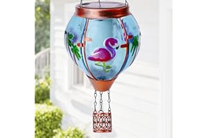 PROFINELLA Flamingo Solar Hot Air Balloon Lantern, Outdoor Decor with Flame Lights Waterproof, Hanging Lights for Garden Yard Lawn Patio, Unique Gifts for Women Mom Grandma Gardener for Mother'Day