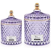 ALAMHI 2 Pack Qtip Holder Apothecary Jars with Lids, Purple Bathroom Accessories Aesthetic Room Decor Bathroom Decor Sets, Cotton Ball Storage Organizer for Cotton Swab, 20oz+10oz