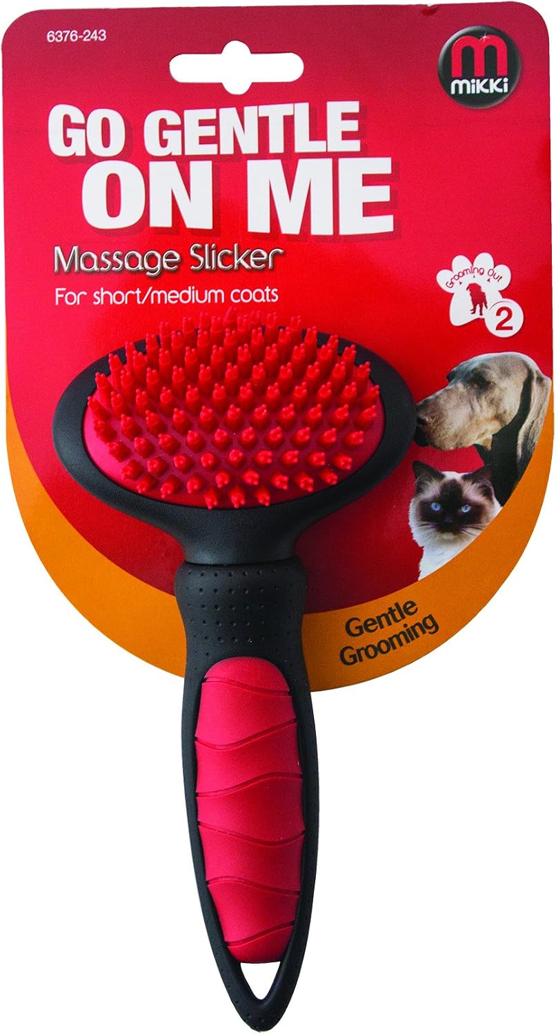 Mikki Dog, Puppy, Cat Grooming Massage Slicker Brush - Gentle, Relaxing Grooming - Small, Black/Teal - Image 5
