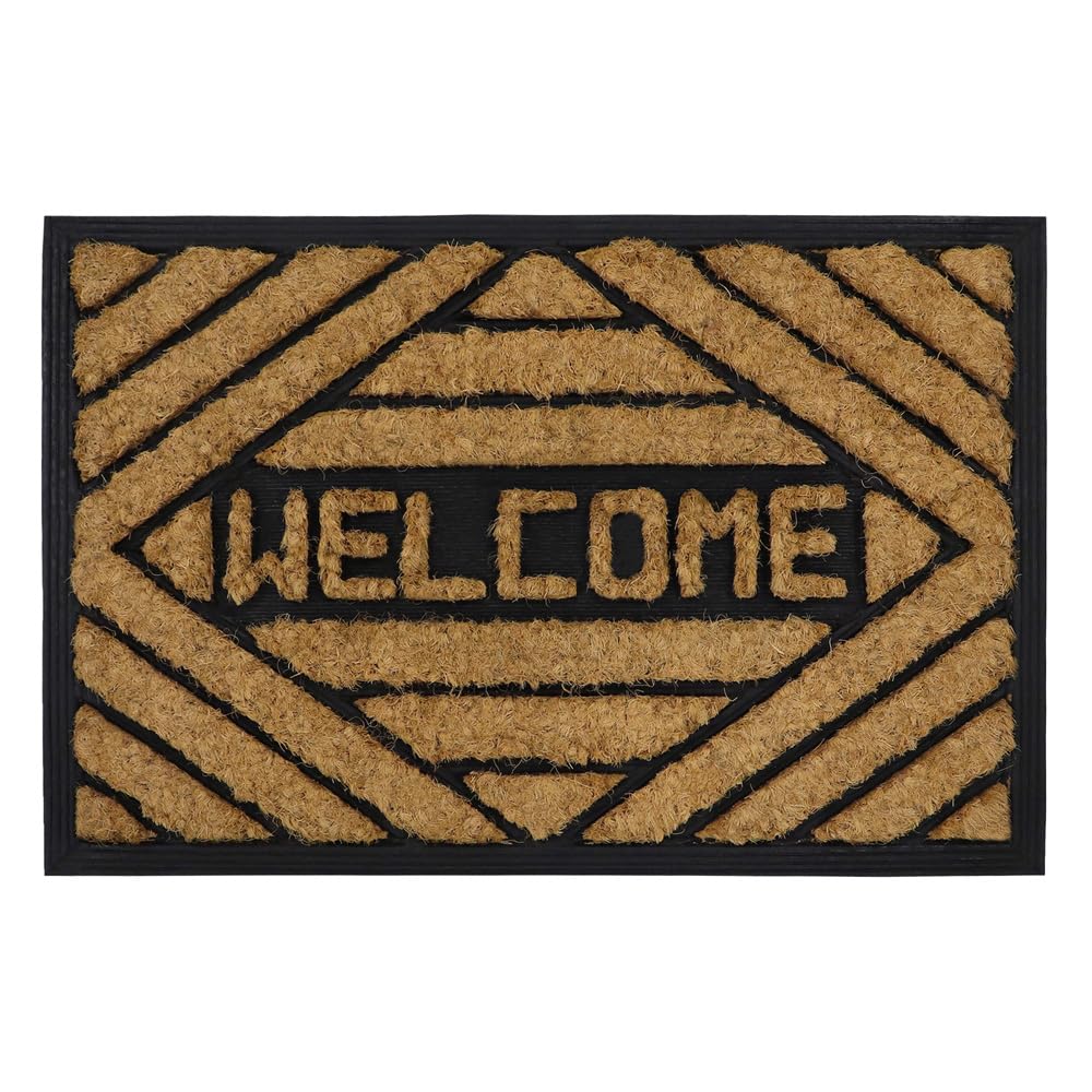 JVL Rubber Backed Tuffscrape Coir Entrance Doormat, 40x60cm, Welcome