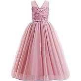 Glamulice Girls Flower Girl Dress Tulle Lace Wedding Party Bridesmaid Birthday Pageant Formal Dresses