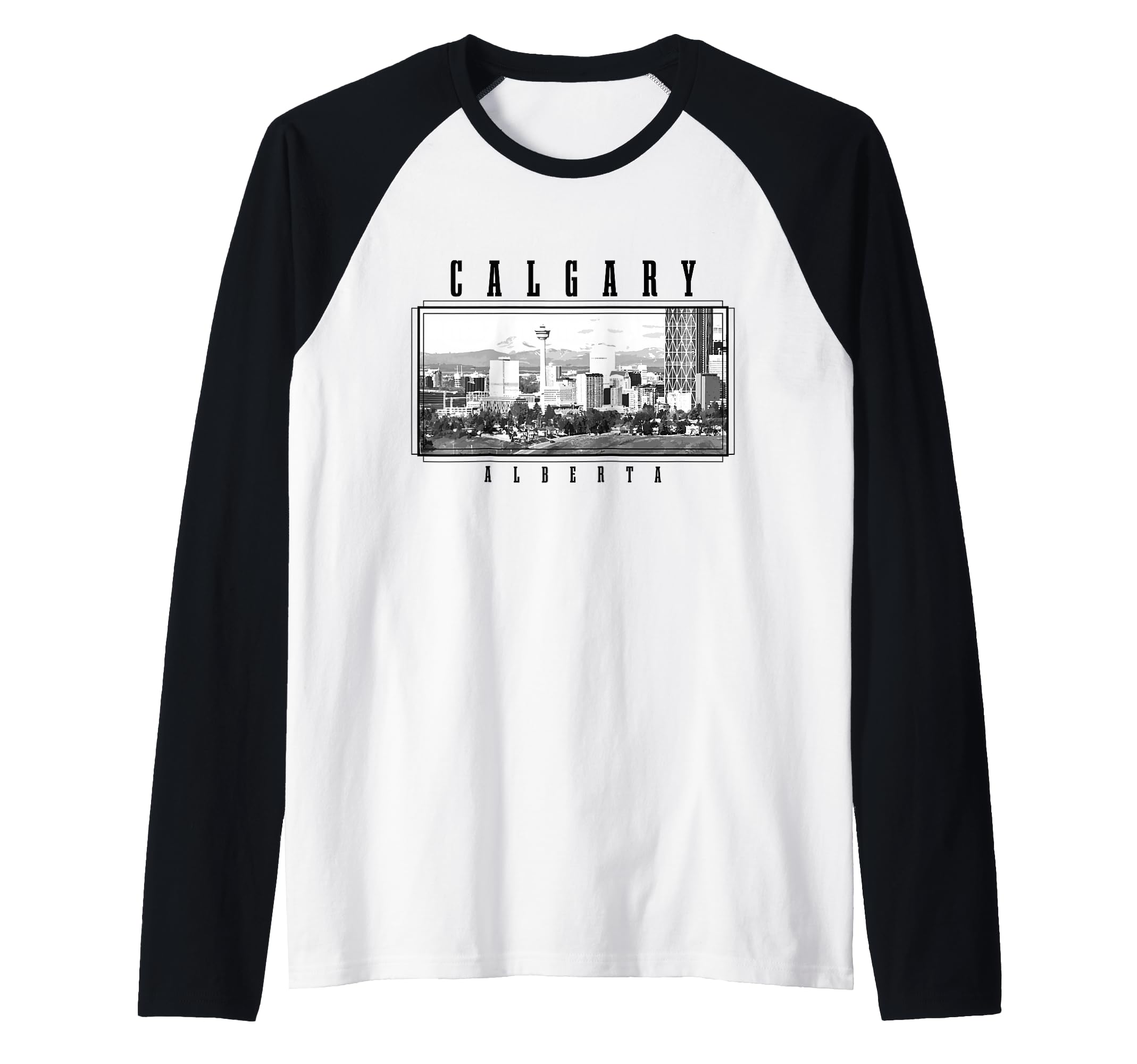 Calgary Alberta Canada Vintage Souvenir Skyline Raglan Baseball Tee